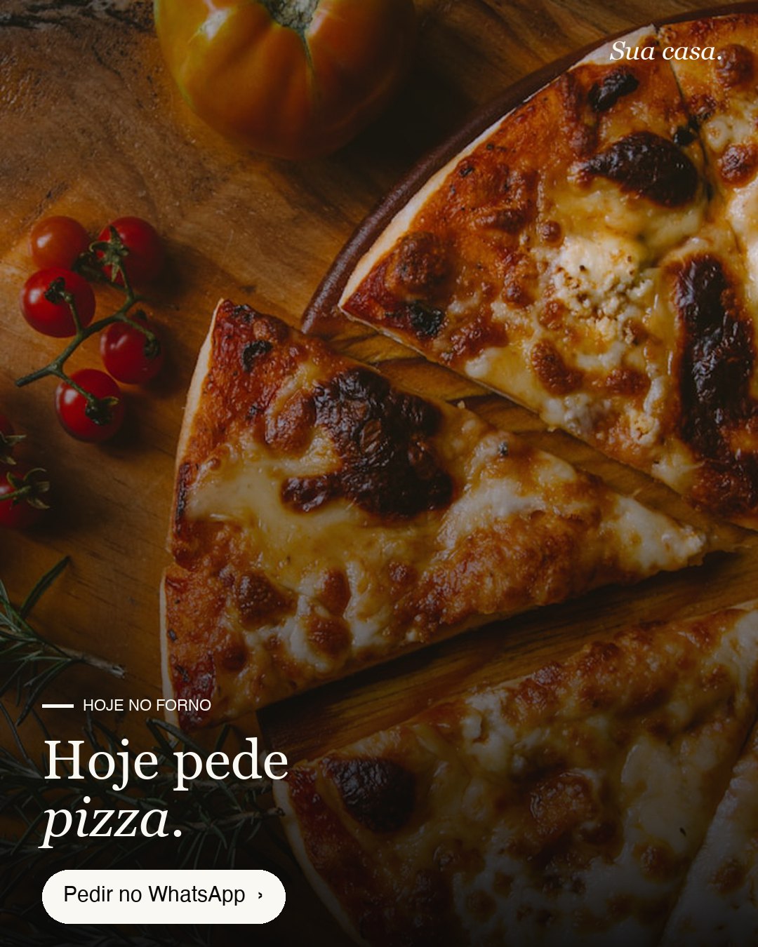 Exemplo de post: pizza, chamada para WhatsApp